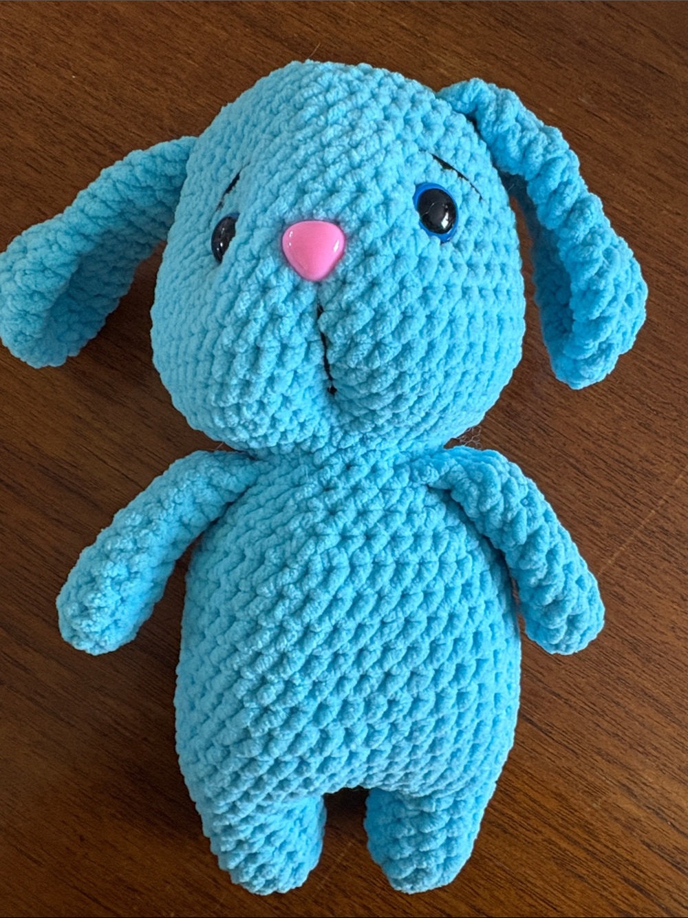 Handmade Plush Blue Dog with Pink Nose